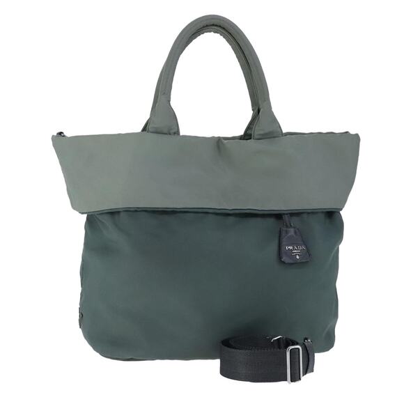 PRADA Tote Bag Nylon Khaki Gray Silver - Picture 1 of 16